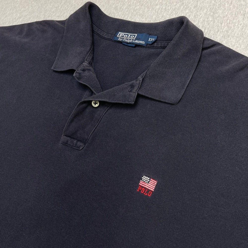 Polo Ralph Lauren Polo Shirt Mens XXL Vintage 90s Navy Blue USA Flag Pique